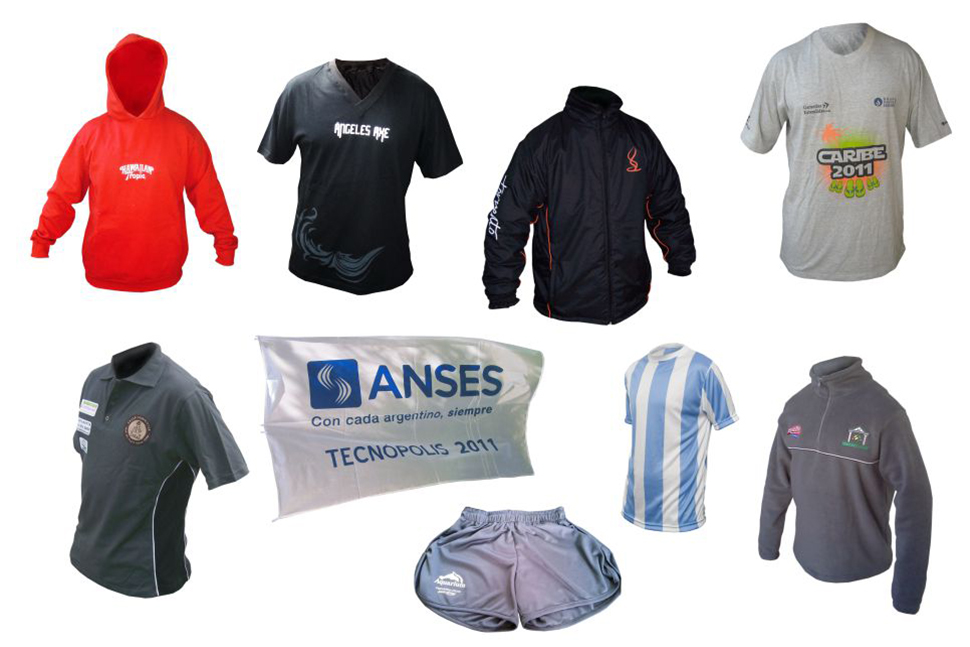 Batas, Bermudas, Buzos, Camisas, Camisetas, Camperas, Chalecos, Chaquetas, Chombas, Guardapolvos, Mallas, Mamelucos, Pantalones, Pecheras, Polars, Remeras, Shorts, Uniformes